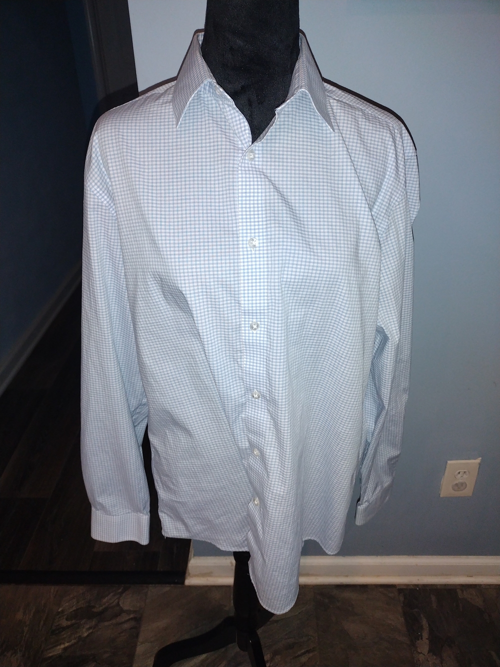 Calvin Klein Men's Slim Fit Blue Check Dress Shirt